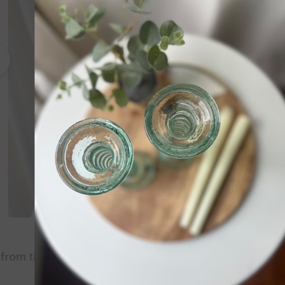 Set of 2 Vintage La Mediterranea Recycled Green Glass Vases/Candlesticks 10” - Picture 6 of 7